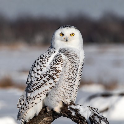 Snowy Owl Perched on Snowy Branch