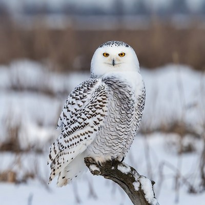 Snowy Owl Perched on Snowy Branch