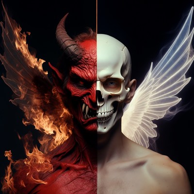 Demon Skull Angel Split Face