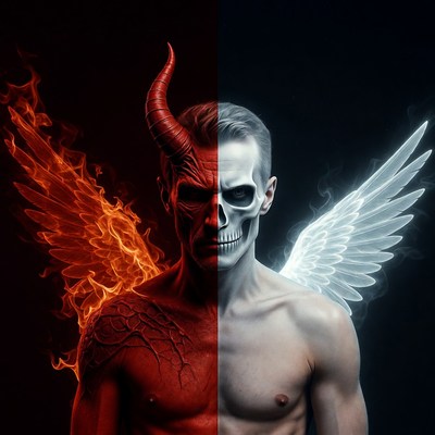 Demon Angel Split Face Man