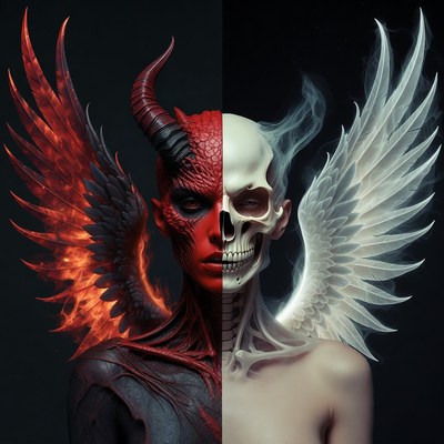 Demon Angel Split Skull Portrait