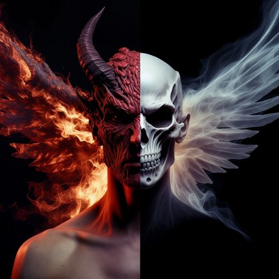 Demon Skull Half-Face with Wings