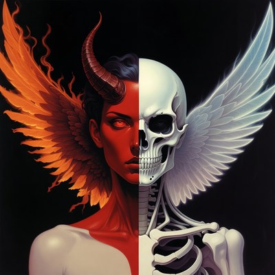 Demon Woman Half Skull Wings