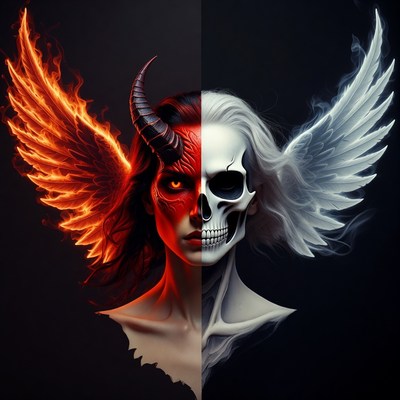 Demon Angel Skull Split Face