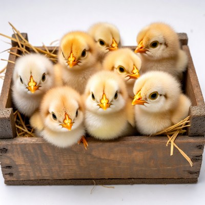 Baby Chicks in Wooden Crate