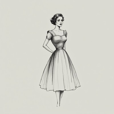 Woman in vintage flared dress illustration