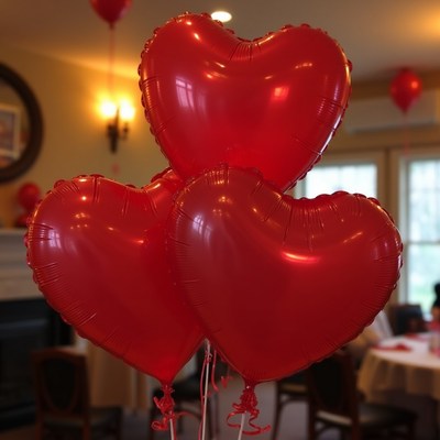 Cluster of Red Heart Balloons