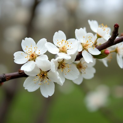 White Cherry Blossoms on Branch