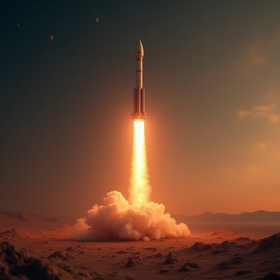 Rocket Launching on Mars Surface