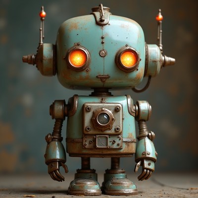 Rusty Steampunk Robot with Glowing Eyes