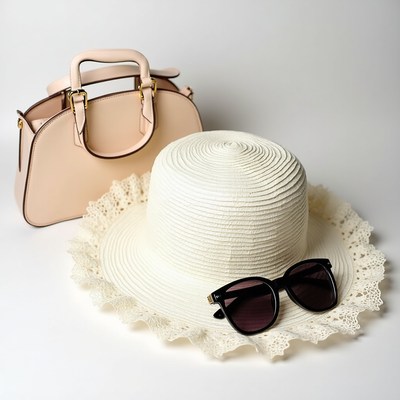 Pink Handbag White Hat Sunglasses