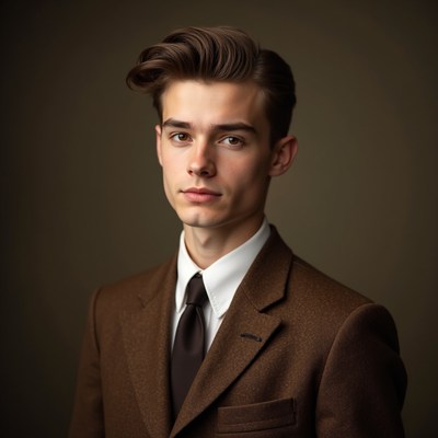 Young man in brown suit