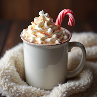 Hot Chocolate with Whipped Cream and Candy Cane