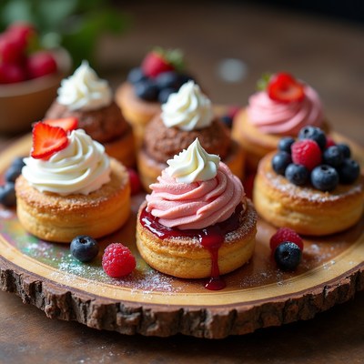 Assorted Cupcakes with Berries and Cream