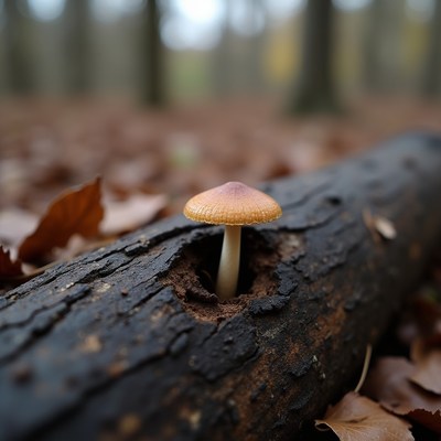 Orange mushroom growing on log