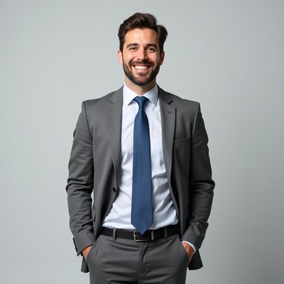 Smiling man in gray suit