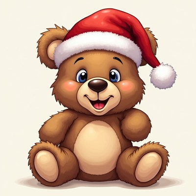 Cute teddy bear wearing Santa hat