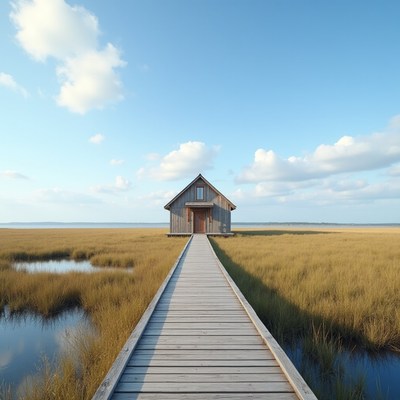 Wooden Cabin on Marsh Pier