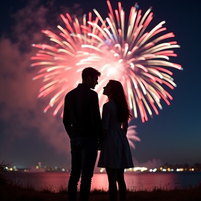 Silhouette couple watching fireworks