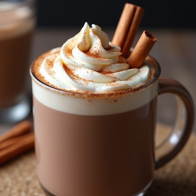 Hot Chocolate with Whipped Cream and Cinnamon Sticks