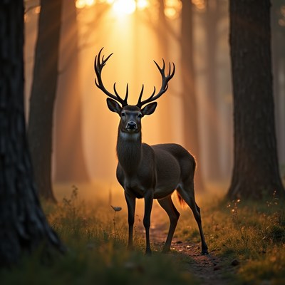 Majestic Stag in Sunlit Forest