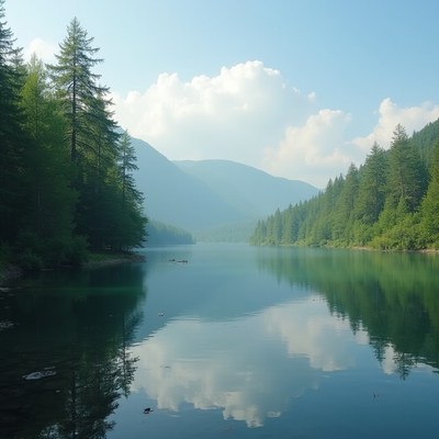 Serene Mountain Lake with Pine Trees