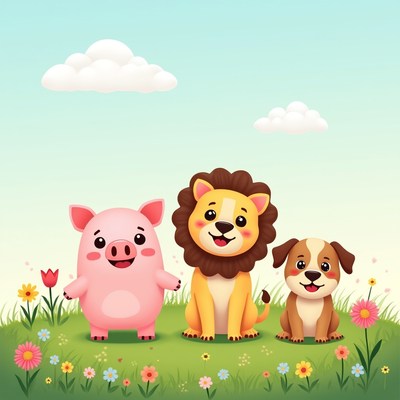 Cute pig lion puppy on grass