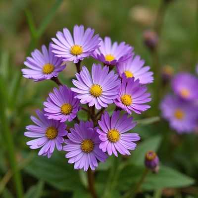 Purple Daisy Flowers Cluster in Grass
