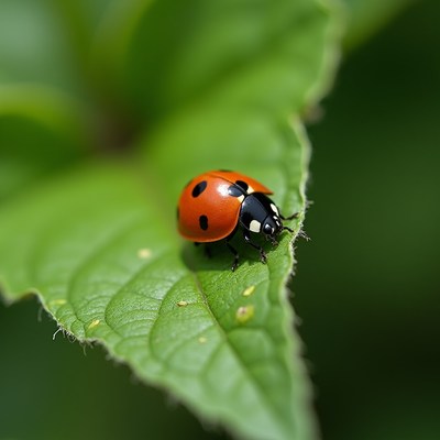 Ladybug on green leaf