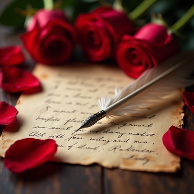Vintage love letter with red roses
