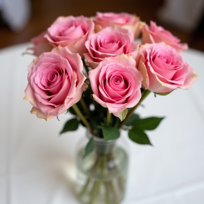 Pink Roses in Glass Vase