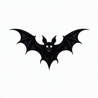 Cartoon black bat with wings spread