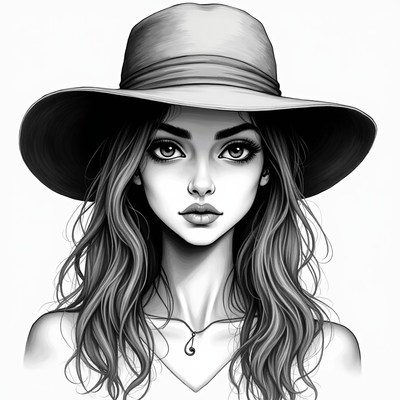 Woman wearing wide-brim hat