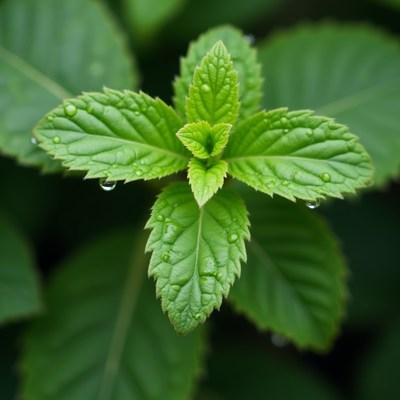 Mint Leaves with Water Droplets