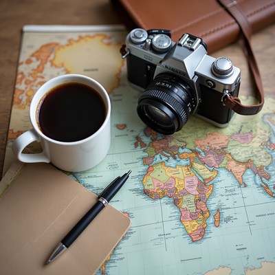 Coffee Camera Map Travel Setup