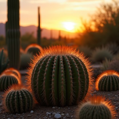 Hairy Cactus Sunset Desert Landscape