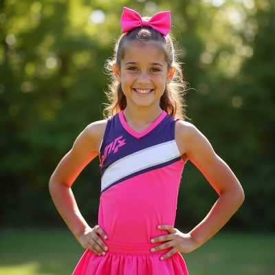 Young girl in cheerleader uniform outdoors
