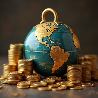 Golden World Globe Piggy Bank with Coins