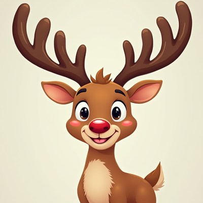 Cute Cartoon Reindeer with Red Nose
