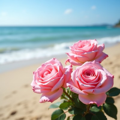 Pink Roses on Beach