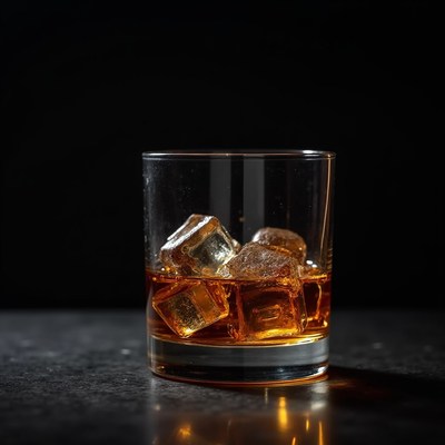 Whiskey Glass with Ice Cubes