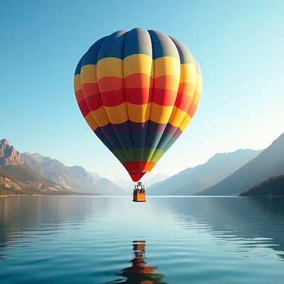 Colorful Hot Air Balloon over Lake