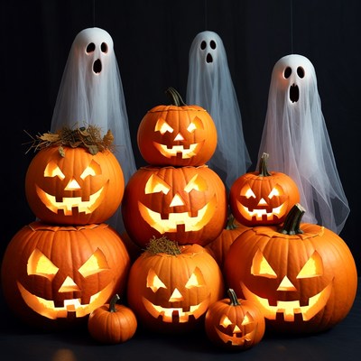 Halloween Jack-o-Lanterns and Ghosts