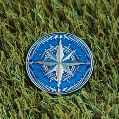 Silver Compass Coin on Green Grass