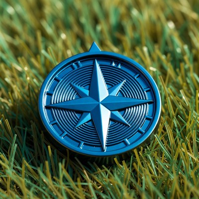 Blue compass on green grass