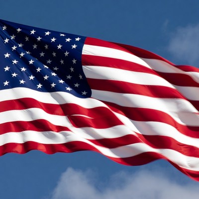 American Flag Waving in Sky