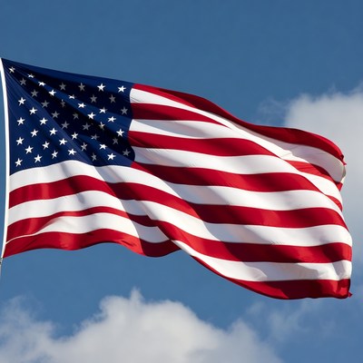 American Flag Waving in Sky