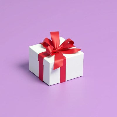 White gift box with red ribbon