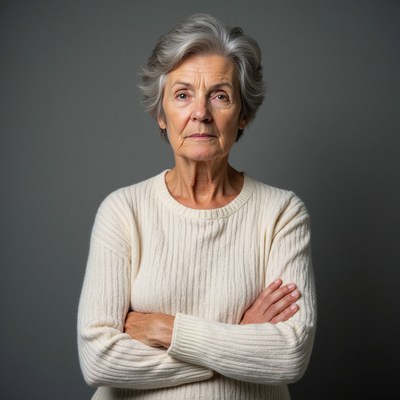 Elderly woman with arms crossed