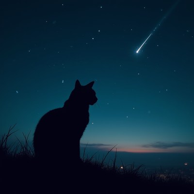 Silhouette cat watching shooting star